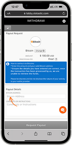 Slotastic Bitcoin Payout